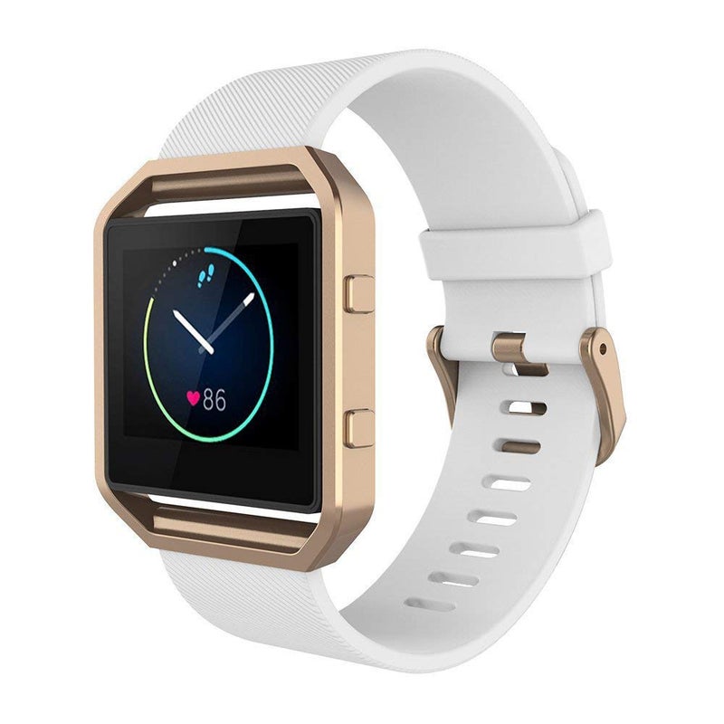 Simpeak Sport Band Compatible with Fitbit Blaze Smartwatch Sport Fitness, Silicone Wrist Band with Meatl Frame Replacement for Fitbit Blaze Men Women, Small, White Rose Gold Frame - Image 2